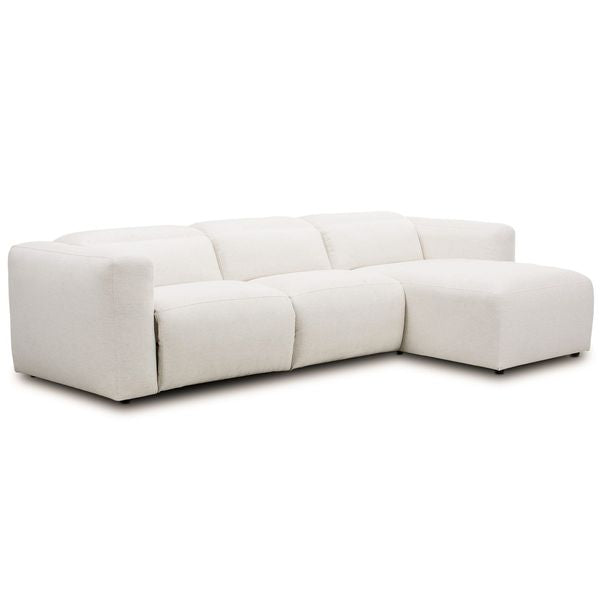 Canape Modulaire Inclinable electrique 3 Pieces Radley avec Chaise Longue Droite, Neige Nomade